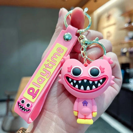 Cute Poppy Toothed Keychain Cartoon 3D Sausage Mouth Doll Car Keychain Couple Bag Pendant Children Toy Jewelry Gift