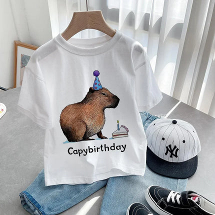 Summer Cotton Children's T-shirt Short Sleeve Capybaras Love Cute Animal Cartoon Kid Clothes Baby Girl Boy Cute Casual Y2k Tee Top