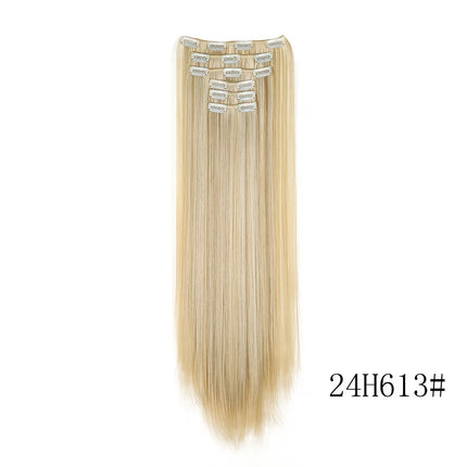 16 Clips in Hair Extensions 24Inchs Long Straight Hairstyle Synthetic Blonde Black Hairpieces Heat Resistant Fake Hair 6Pcs/Set