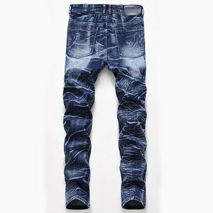 Men's Blue Stretch Jeans, Washed and Bleached Straight-leg Denim Pants, Asian Sizes 28–42. New 2026