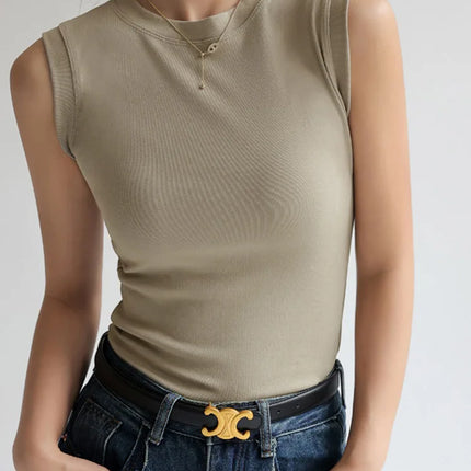 Women's Cotton Round Neck Colorful Basic Sleeveless Undershirt Tops Tees with Coverage for Side Cleavage