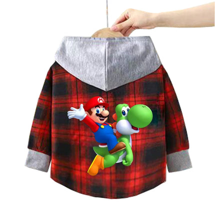 Children's stitch Hooded Shirts Kids blouse Boys Plaid Shirts Coat for Spring Autumn Girls Long-Sleeve Jacket Bottoming Clothing