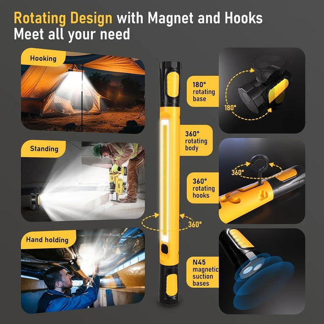 Super Bright Magnetic Work Light Built-in 5200mAh Rechargeable Battery Underhood Work Lamp Bar For Car Repair Outdoor lighting