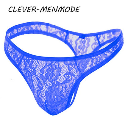 Men's Sexy Lace Thong See Through Exotic Lingerie Breathable Sissy Crossdress T Back Panties Floral Mesh Underwear Hombre Bikini
