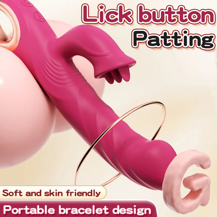 Telescopic Licking Dildo Vibrator 60°Rotating Female Clitoral Vaginal Anal Stimulation Massage Sex Toys for Women Couples