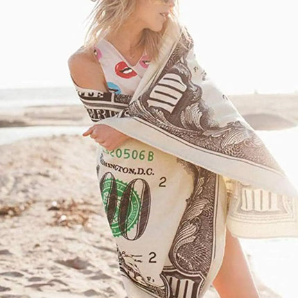 Microfiber Beach Towel with 100 Dollar Bill Printed 1 Pc Super Absorbent Lightweight and Quick Drying for Swimming Blanket Towel