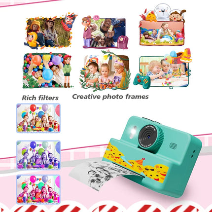Kids Camera Digital Children Camera Instant 1080P HD Digital Camera Video Recorder Toddler Mini Thermal Printer Birthday Gifts