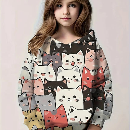 Children's Clothing﻿﻿ Hoodies Long Sleeve Kids Clothes Girl Boy Autumn Sweatshirt Cartoon 3D Cat Print Streetwear Children Top