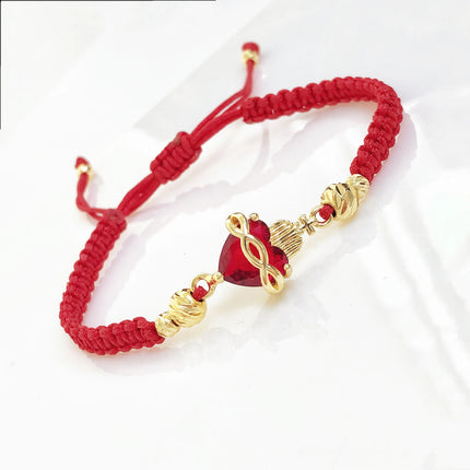 Red/Black Rope Braided Sacred Heart Shaped Crystal Cross Bracelet Classic for Men Women Lucky Religious Jewelry Party Gift