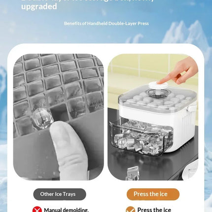Hot Food-grade Ice Cube Mold Bucket, Press-type Ice Cube Mold, Refrigerator Frozen Ice Cube Food Storage Box Tray