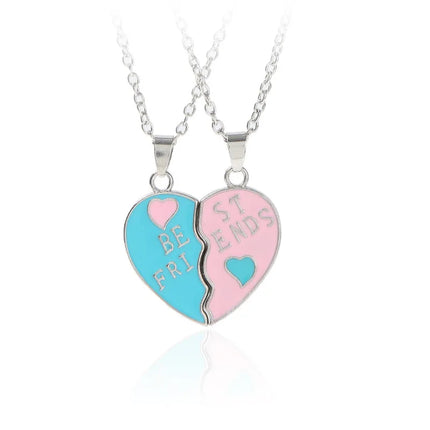 Hot Couple Pink Blue Heart Broken Best Friends Necklace Pendant Chain BFF Friendship Cute Jewelry Gifts For Kids 2PCS/Set