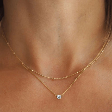 Stainless Steel Zirconia-Inlaid Pendant Double-Layer Necklace Ladies' Refined Luxury Elegant Layered Beaded Necklace Jewelry