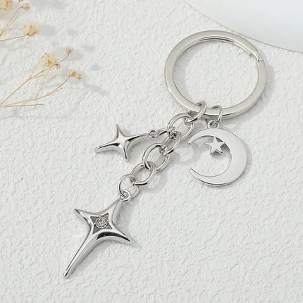 Y2K Keychains Star Moon Metal Key Rings For Women Men Friendship Gift Handbag Decoration Handmade Jewelry