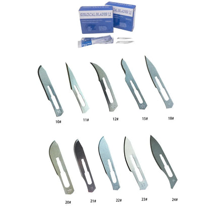 Sterile Surgical Scalpel Blades Individually Packaged, Carbon Steel 11 Extra Point & 23 Stainless Steel, Full Range of Sizes