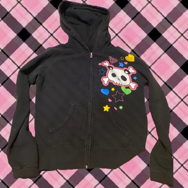 Vintage Y 2k Long Sleeve Zip Up Hoodies Women Clothes Hood Harajuku Star Girl Y2k Sweatshirts Womens Clothing Hoodie Graphic Emo