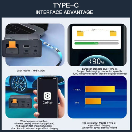 Type-C Wired Wireless CarPlay Android Auto USB Adapter for Mazda 2 3 6 CX3 CX5 CX8 CX9 MX5 Demio Miata TK78669U0C Retrofit  Kit