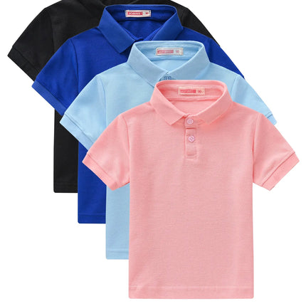 4-Piece Set Summer Boys & Girls Solid Color Short Sleeve T-Shirt Tops, Children's Fashion Collar Short Sleeve Class Uniform