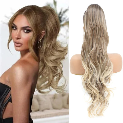 28 Inch Wavy Ponytail Extension 180g/pcs Synthetic Hair Ponytail Ombre Blonde Body Wave Ponytail Clip In Hair Ponytail For Women