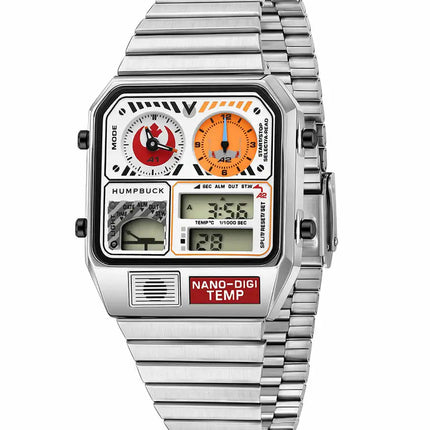 HUMPBUCK DIGITEMP Classic Design Stainless Steel Watches for men with LED Digital Display and Temperature Calendar