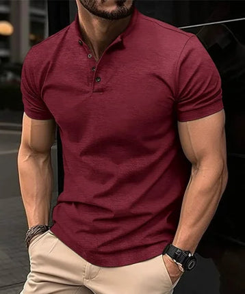 Men's Business Solid Color Polo Shirt Casual Collar Short Sleeve T-shirt Summer Comfortable Top