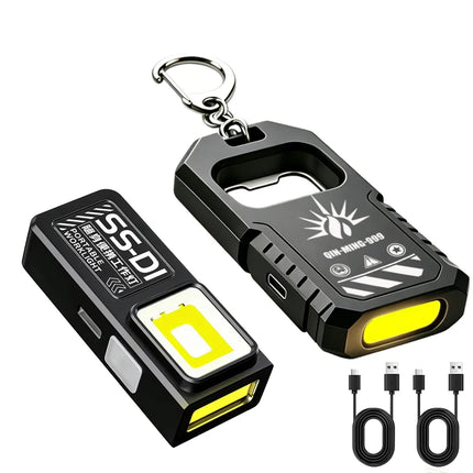 Powerful Mini LED Keychain Flashlight USB C Rechargeable Hanging Work Light Keyring Camping Walking Pocket Lamp Bottle Opener
