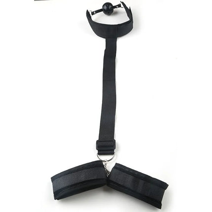 Adjustable Wrist Handcuffs Adult Bondage Gear Set Back Side Muzzle Mouth Restraint for Female Couples BDSM Parties