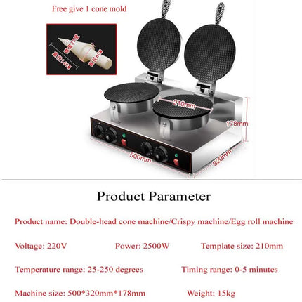 220V Electric Ice Cream Cone Making Machine Cone Baking Pan Machine Crepe Crispy Egg Roll Machine Waffle Pan