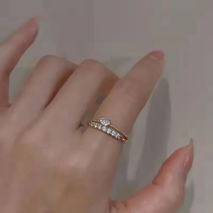Fashion Heart Shape Zircon Rings Set for Women Girls Adjustable Minimalism Luxury Gold Color Twist Ring Wedding Jewelry