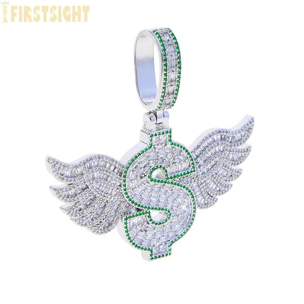 New Hip Hop Money Pendant Necklace Gold Color Iced Out Bling CZ Cubic Zirconia Letters Rich Dollar Charm Men Women Jewelry