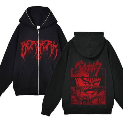 European and American fashion zippered sweatshirt Full Zip Up Hoodies Anime women's hoodie unisex hip-hop street outfit Guts Gra