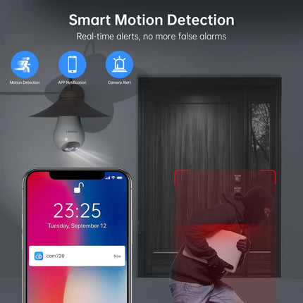 Lenovo Wifi 2MP E27 Bulb Surveillance Camera Indoor 5X Digital Zoom Auto Tracking Full Color Night Wireless Cameras Smart Home