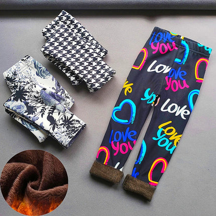 Spring Autumn Girls Pants Winte Baby Girls Thin Fleece Leggings Sweet Retro Camouflage Floral Slim Trousers Children Clothing