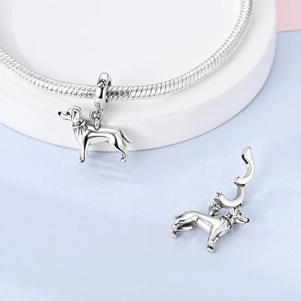 Hot Sale 925 Sterling Silver Dog Paw Print Fixed Clip & Shepherd Dog Dangle Charm Fits Bracelet Beloved Pet Pendant Gifts
