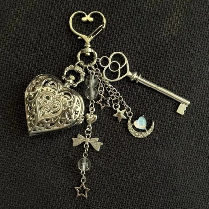 Keychain Design Hollow Heart Pocket Watch Fashion Style Couple Gift Steampunk Clock Hollow Heart Vintage Look Watch Chain Gift