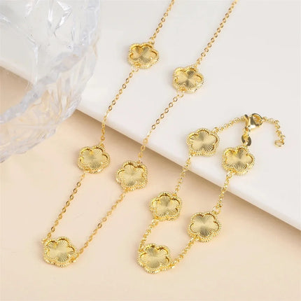 2024 Hot Sale 10 Colors Five-Leaf Flower Set Bracelet Necklace Classic Simple Women Jewelry Set Suitable For Daily Party Wear