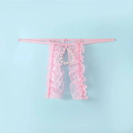 Men Lace Sexy T-Back Open Crotch Thongs Low Waist Open Butt Underwear G-String Men Clothes Inner Wear Bare Buttocks Panties
