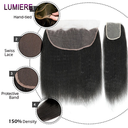 Kinky Yaki Straight Skinlike HD Lace Frontal Only Virgin Raw Virgin Human Hair Lace Closure Only PrePlucked Invisible Hair Exten