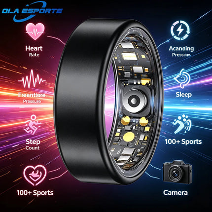 New Smart Ring Ola Esporte Colorful Full Size 6-14 Heart Rate BloodPresure Health Smartring Take Photo Waterproof RingWith Case