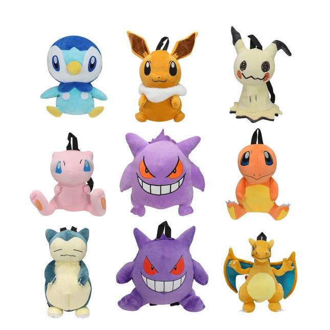 Pokemon Plush Backpack Gengar Mimikyu Eevee Snorlax Charmander Charizard Mew Rowlet Stuffed Toys Shoulder Bag for Kids Gifts