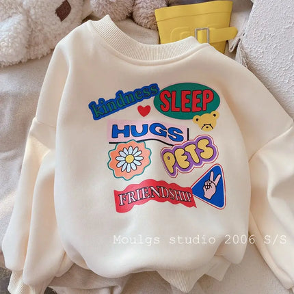 2025 Children's Clothing Autumn Winter Baby Girls Fleece Hoodie New Kids Letter Print Warm Pullover Sweatshirt Tops