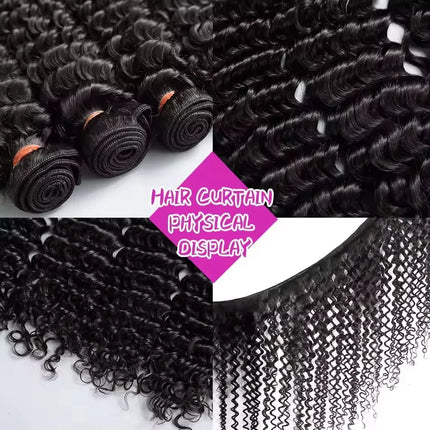 Luvin Curly Bundles Human Hair 30 34 Inch Deep Wave Raw 1 3 4 Hair Bundles Unprocessed Double Weft Hair Extensions Weave