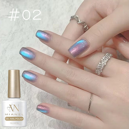 MIANEL 10ML Northern Colorful Blue Light Glass Beads Cat Eye Gel Nail Polish Flashing Versatile Winter Blue Nails