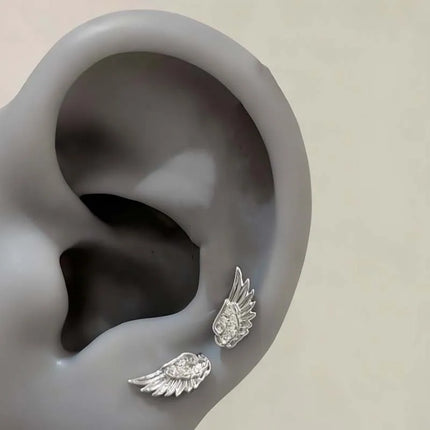 Fashion Silver Color Zircon Wing Stud Earrings for Women Luxury Shiny Crystal Geometric Personality Ear Bone Nail Jewelry Gifts