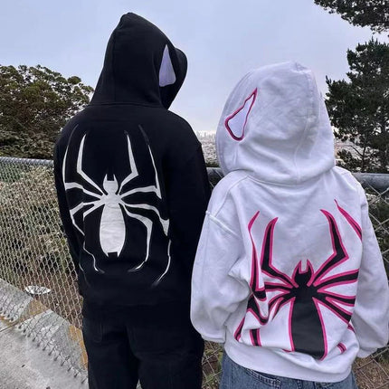 Harajuku Fashion Y2K Oversized Coat Personality Spider Print Women's Hoodie Autumn And Winter Punk Full Zip Up Hoodie Tops