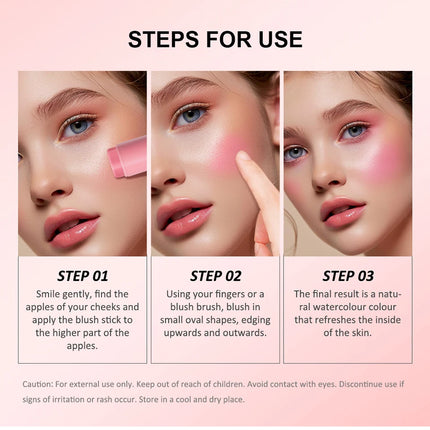 Lakerain Hydrating Glow Blush Waterproof Non-sticky Natural Saturated Blush Stick Long-lasting Moisture Brightening Jelly Blush