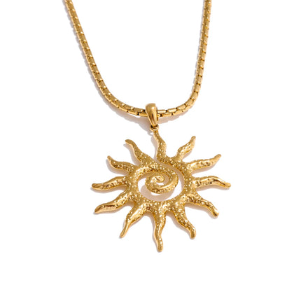 Yhpup New Popular Stainless Steel Sun Drop Necklace Hoop Earrings for Women Tarnish Resistant Charm Jewelry Set Accessories Gift