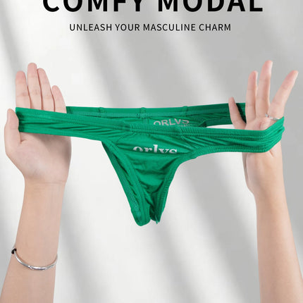 Men's Modal Thong Multi Colors Pack, ORLVS Logo Low Rise Bare Feel Underwear, High Elastic 3D Convex Pouch T-Back Briefs