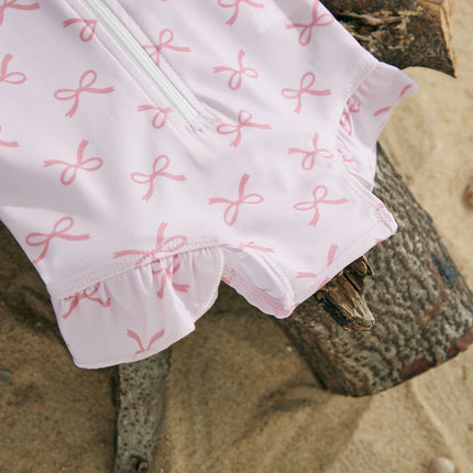 MISOWMNJOY Princess Baby Girl Swimwear Long Sleeve Rash Guard Beach Swimsuit Bow/Cherry Print Toddler Bathing Suit with Sun Hat