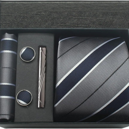 Classic 100% Silk Men's Ties In Gift box 8cm Plaid Dot Striped Business Necktie Handkerchief Cufflinks Wedding Party Tie Set