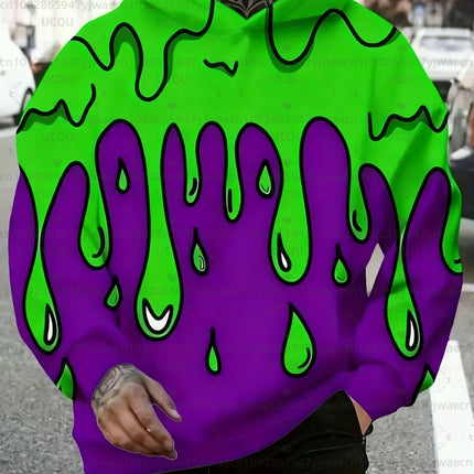 Men's Hooded Sweatshirt Neon Green and Purple Liquid Drip Pattern Pullover Daily and Sports  Outdoor Fitness Women's Hoodies
